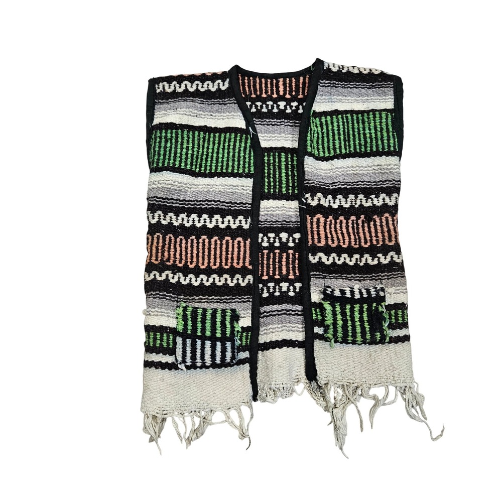 Vintage Serape Vest Boys 2T Multicolor Woven Fringed Baja‎ Boho Southwestern